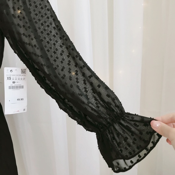 Zara Black Dotted Mesh Romper - Picture 3 of 6